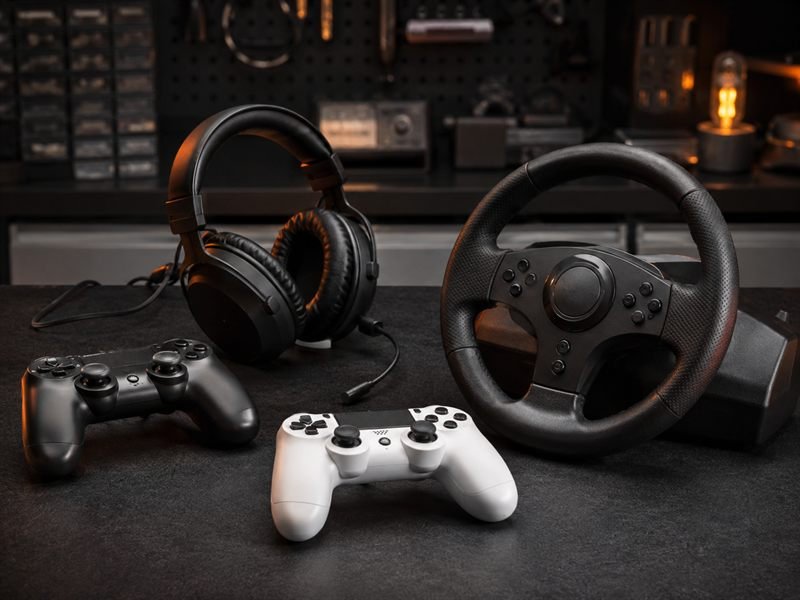 Controles, headset e volante para video game